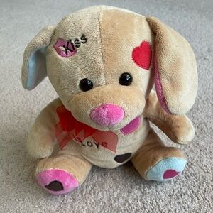 Heart Patterned Tan Stuffed Animal